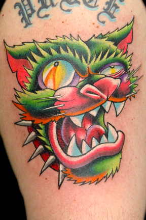 Tattoos - Crazy Cat spiked collar tattoo - 14232